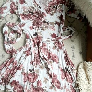 Tie Waist Fit and Flare Floral Midi Dress